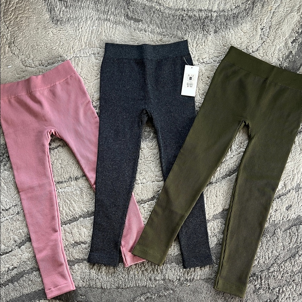 Stylish Kids Leggings Set - Pink, Black, and Green